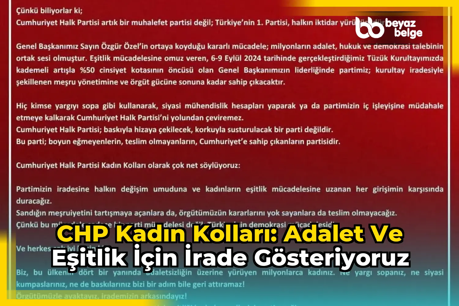 CHP Kadın Kolları: Adalet ve Eşitlik İçin İrade Gösteriyoruz