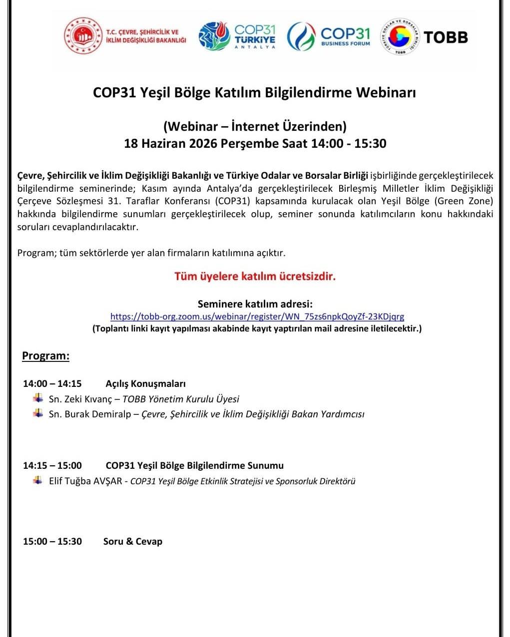 Yeşil Bölge Bilgilendirme Webinarı Düzenlenecek