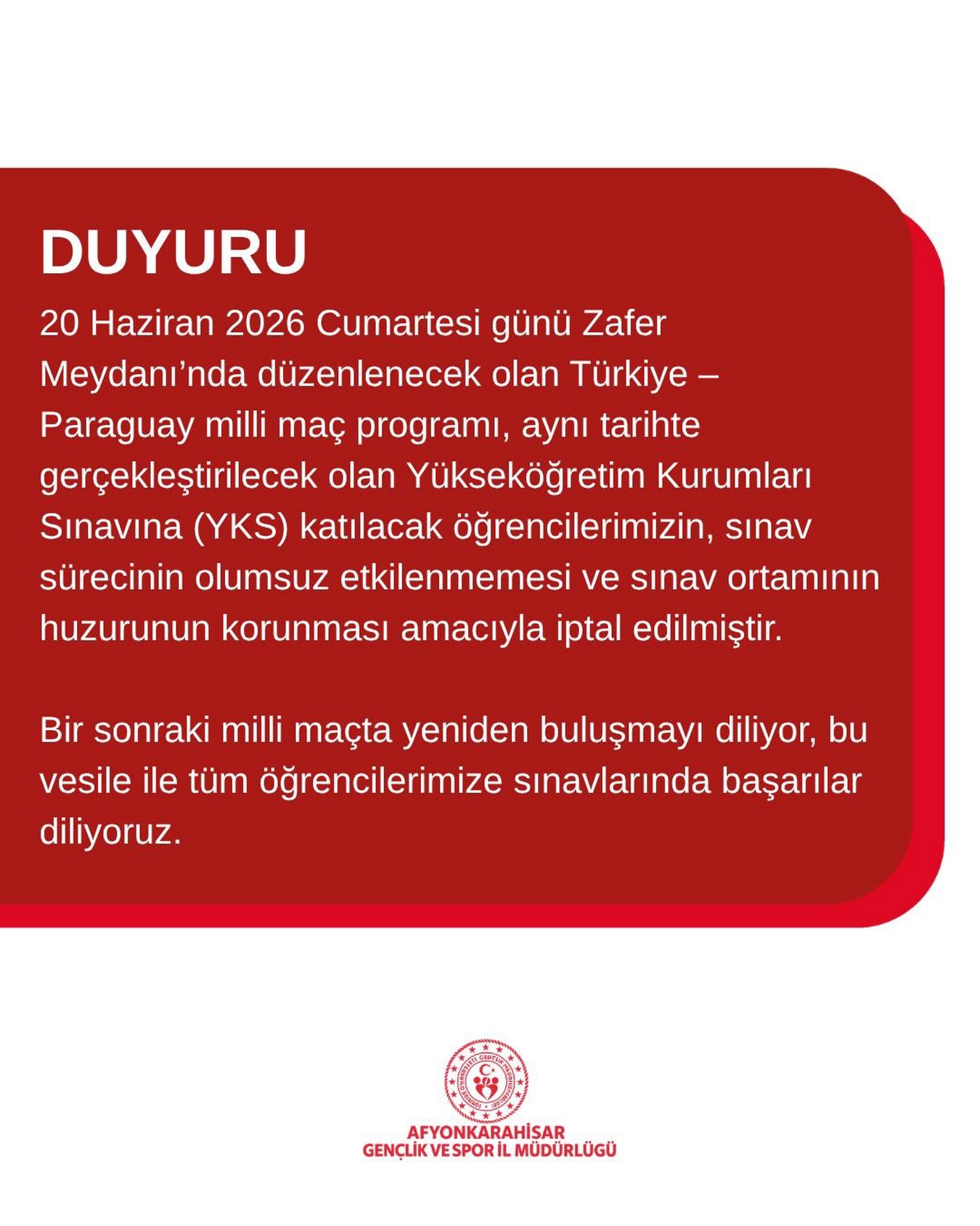 Türkiye-Paraguay maçı YKS nedeniyle iptal edildi
