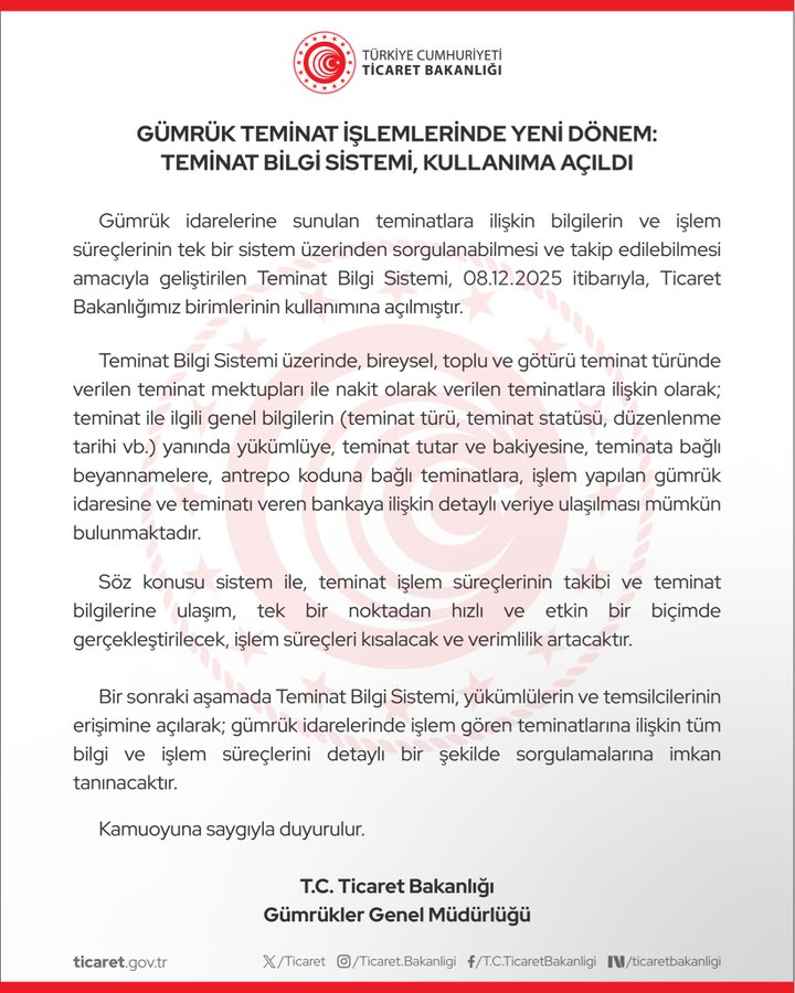 Gümrükte Teminat Bilgi Sistemi