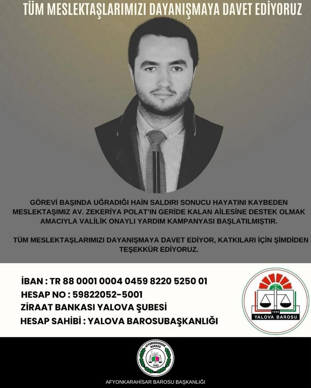 Afyonkarahisar Barosu Meslektaşlarına Dayanışma Çağrısında Bulundu