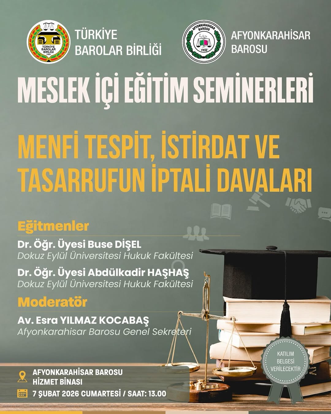Afyonkarahisar Barosu'ndan Meslek İçi Eğitim Semineri Duyurusu