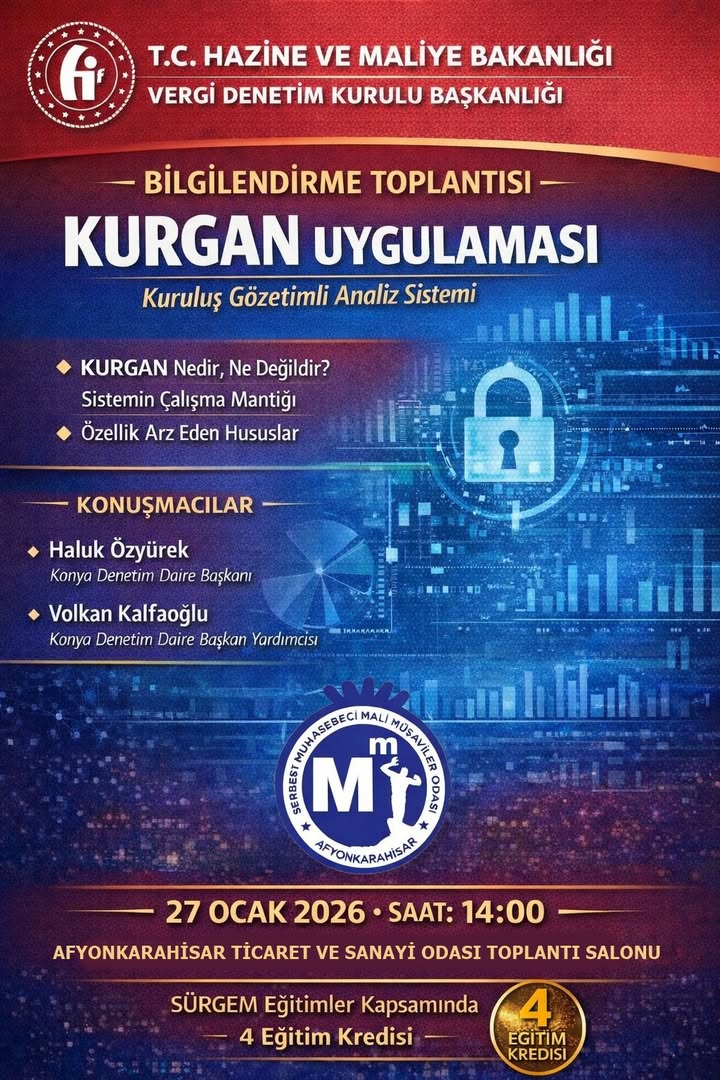 Afyonkarahisar Mali Müşavirler Odası tarafından KURGAN Uygulaması Eğitimi Düzenlenecek