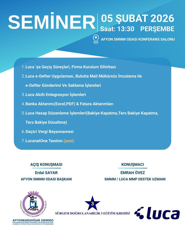 Luca Uygulamaları Eğitim Semineri - Afyonkarahisar SMMM Odası