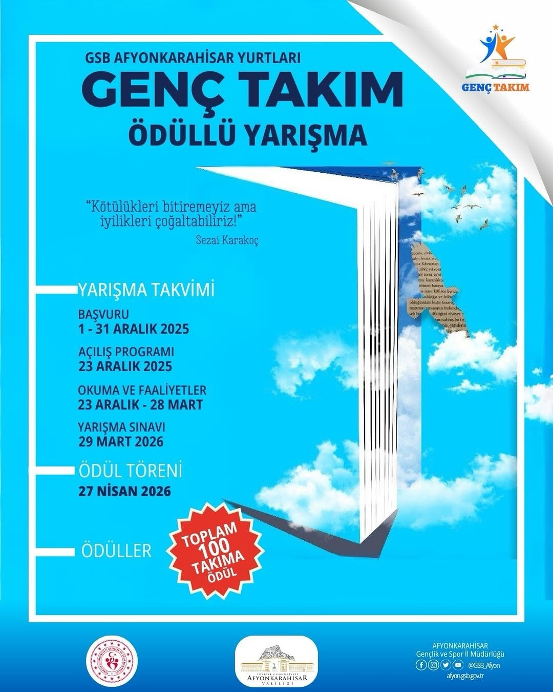 GSB Afyonkarahisar Yurtlarında Ödüllü “Genç Takım” Projesi Başlıyor!