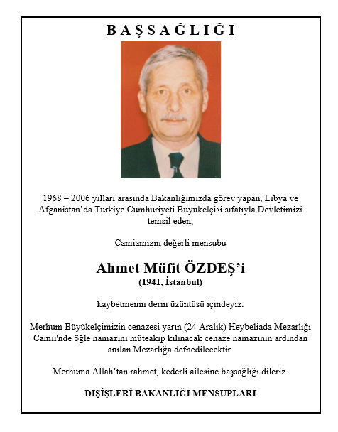 Emekli Büyükelçi ÖZDEŞ Vefat Etti