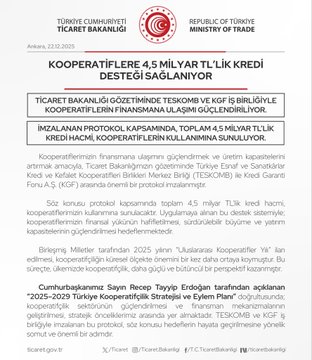 Kooperatiflere Kredi Desteği