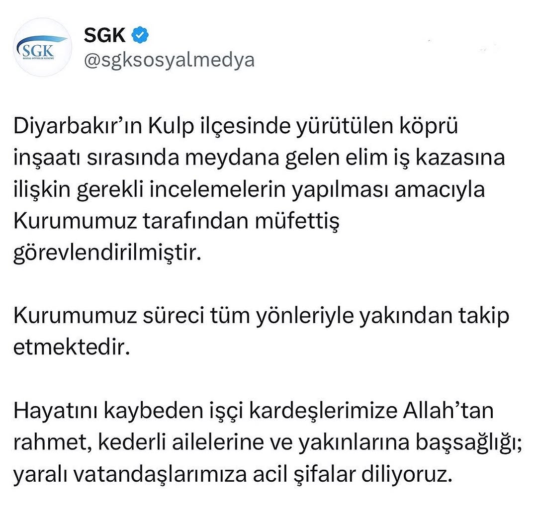 Diyarbakır Kulp Köprü İnşaatı İş Kazası Hakkında Açıklama