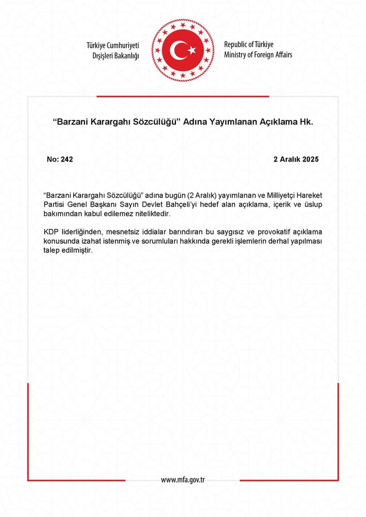 Barzani Karargahı Sözcülüğü'nün Yayımladığı Açıklama Hakkında