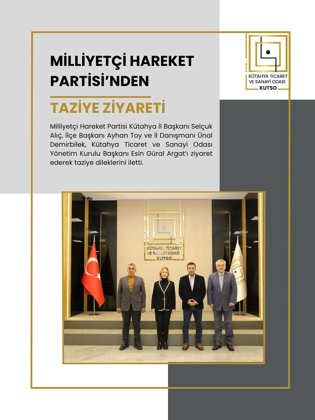 MHP Kütahya İl Başkanı ve Yöneticileri Kütahya Ticaret ve Sanayi Odası'na Taziye Ziyaretinde Bulundu