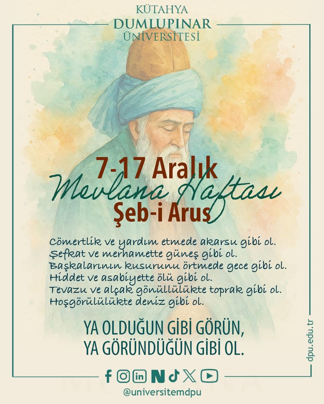 Mevlânâ Haftası: Hoşgörü, Sevgi ve İnsanlık Değerleri