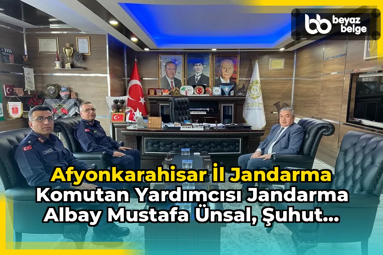 Afyonkarahisar İl Jandarma Komutan Yardımcısı Jandarma Albay Mustafa Ünsal, Şuhut İlçe Jandarma Komutanı Teğmen Mehmet Özcan'a Teşekkür Etti
