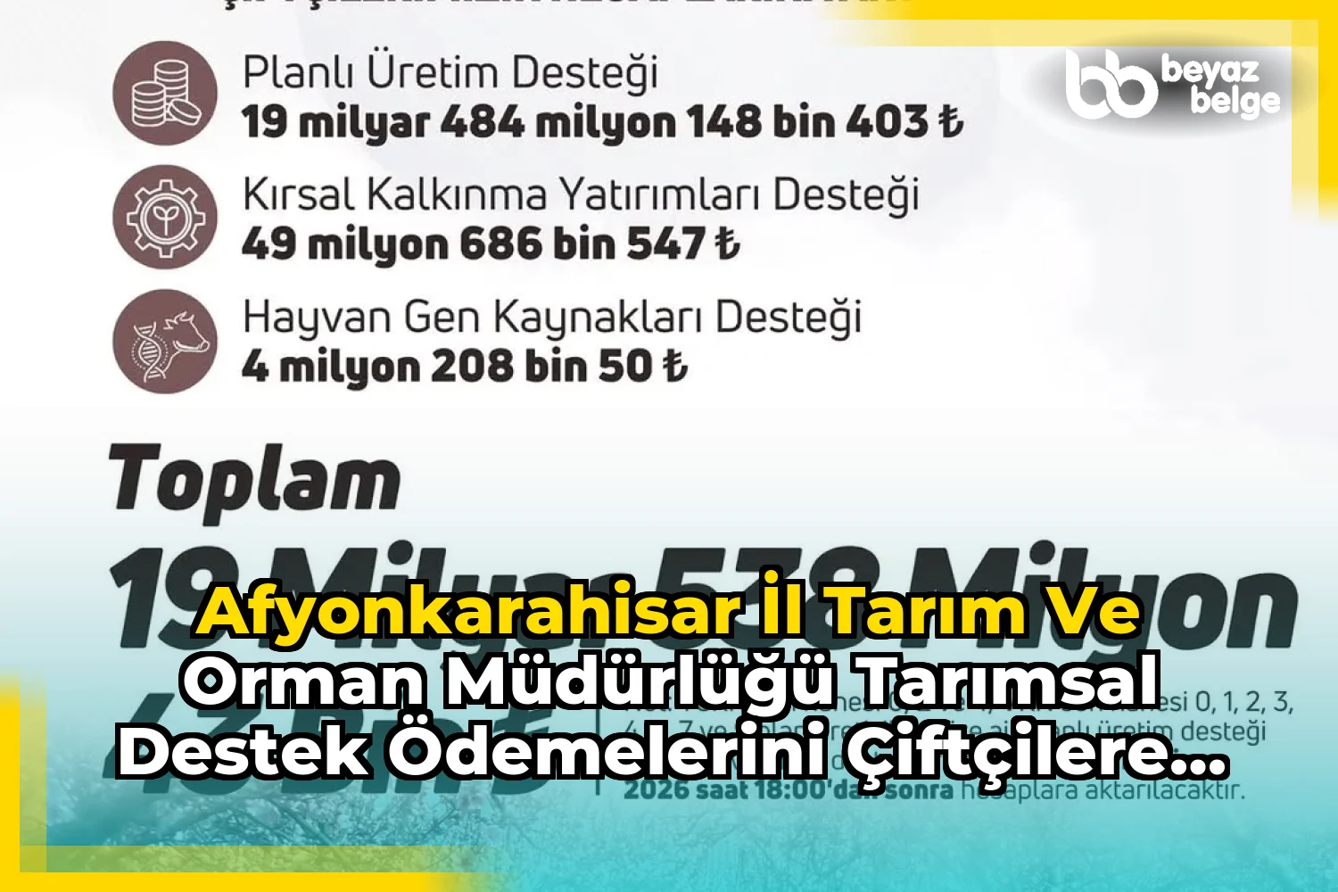 Afyonkarahisar İl Tarım ve Orman Müdürlüğü Tarımsal Destek Ödemelerini Çiftçilere Aktardı