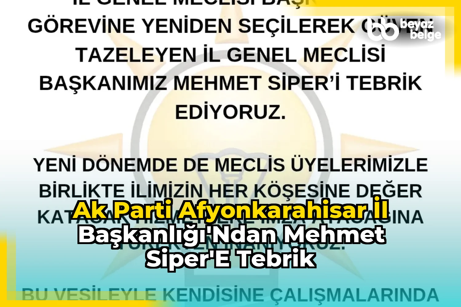 AK Parti Afyonkarahisar İl Başkanlığı'ndan Mehmet Siper'e Tebrik