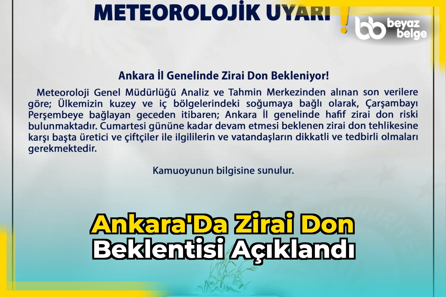 Ankara'da Zirai Don Beklentisi Açıklandı