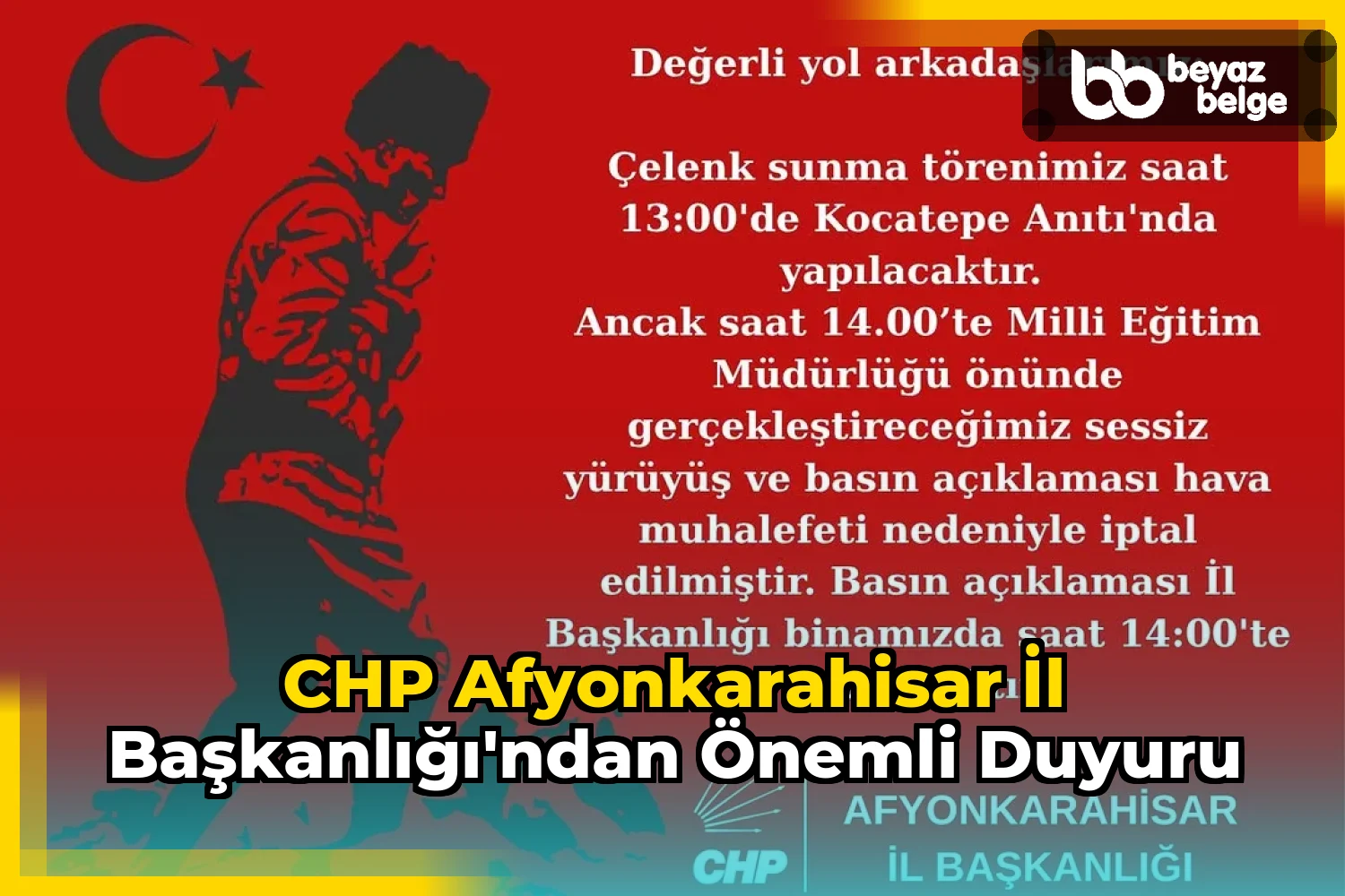 CHP Afyonkarahisar İl Başkanlığı'ndan Önemli Duyuru