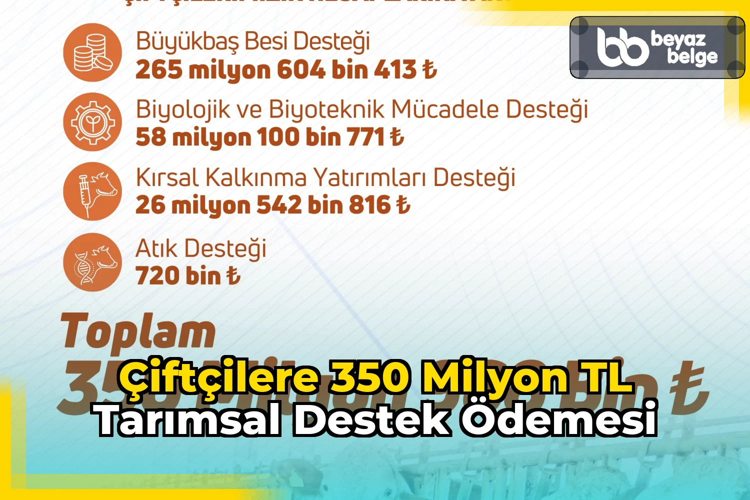 Çiftçilere 350 milyon TL tarımsal destek ödemesi