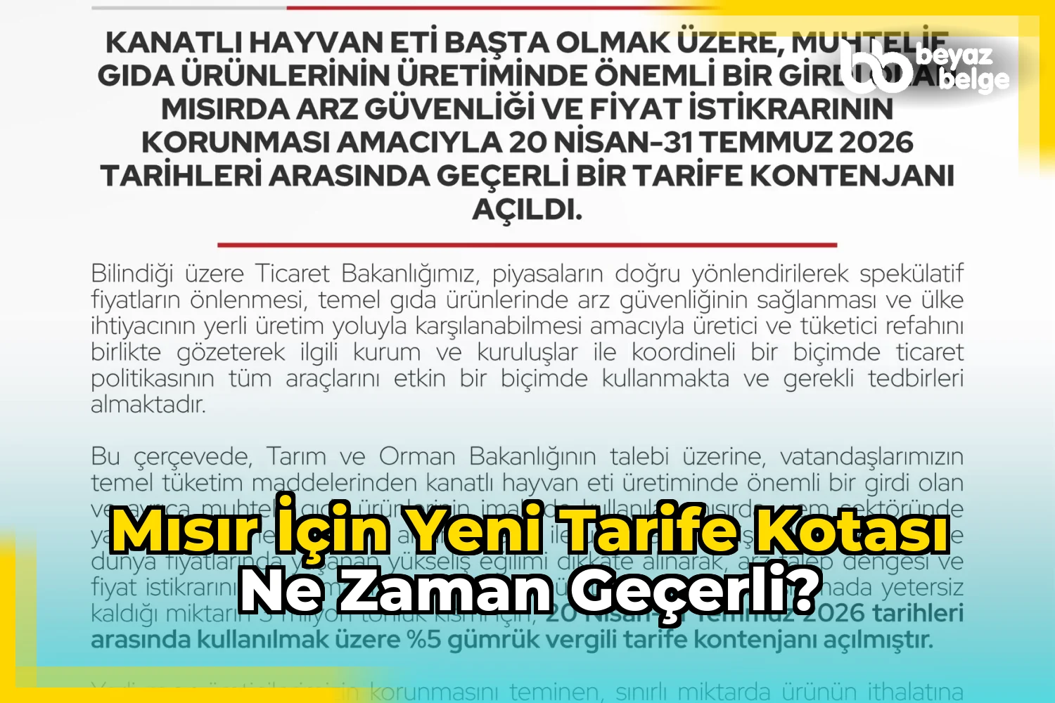 Mısır için yeni tarife kotası ne zaman geçerli?