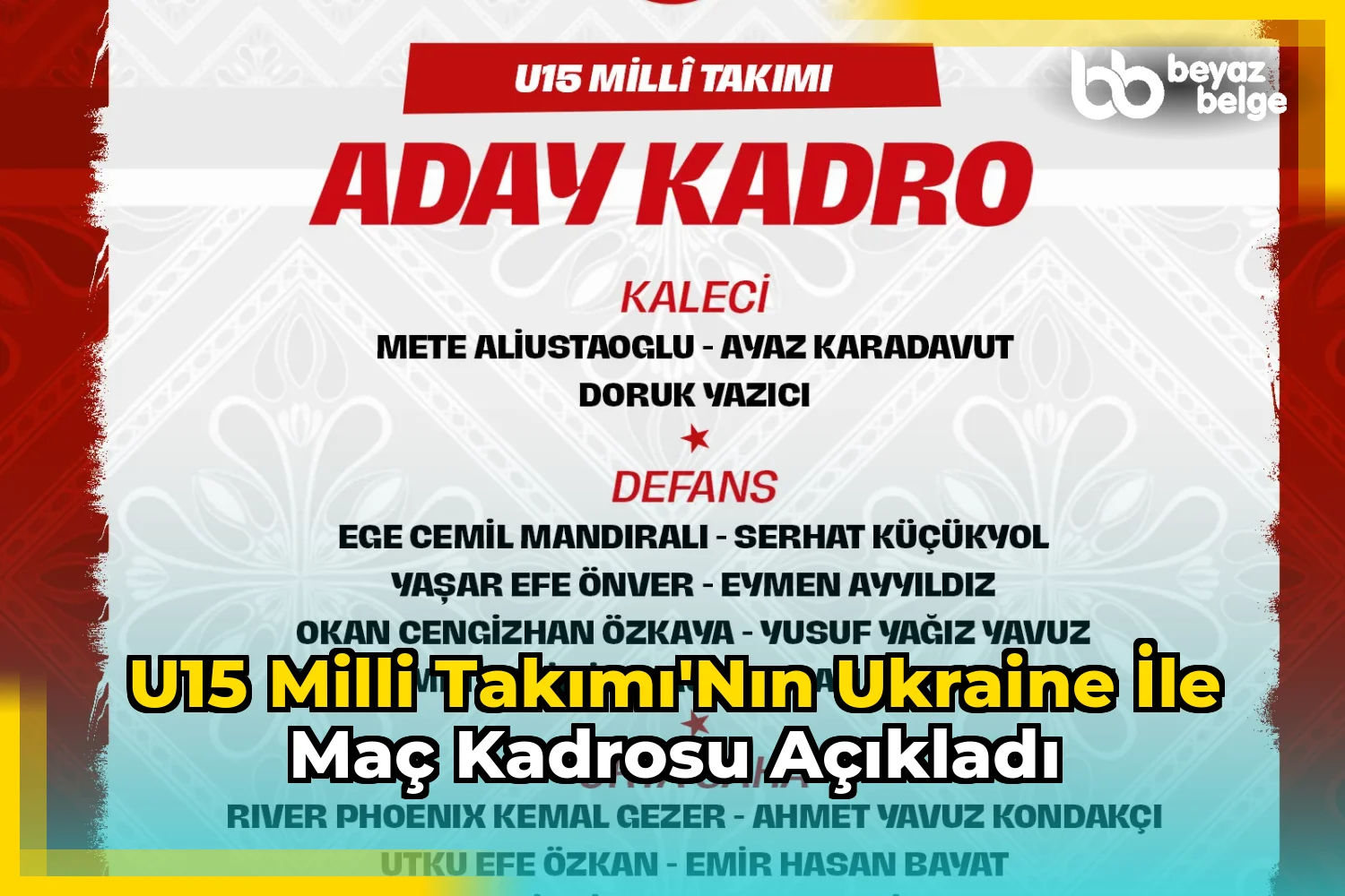 U15 Milli Takımı'nın Ukraine ile Maç Kadrosu Açıkladı