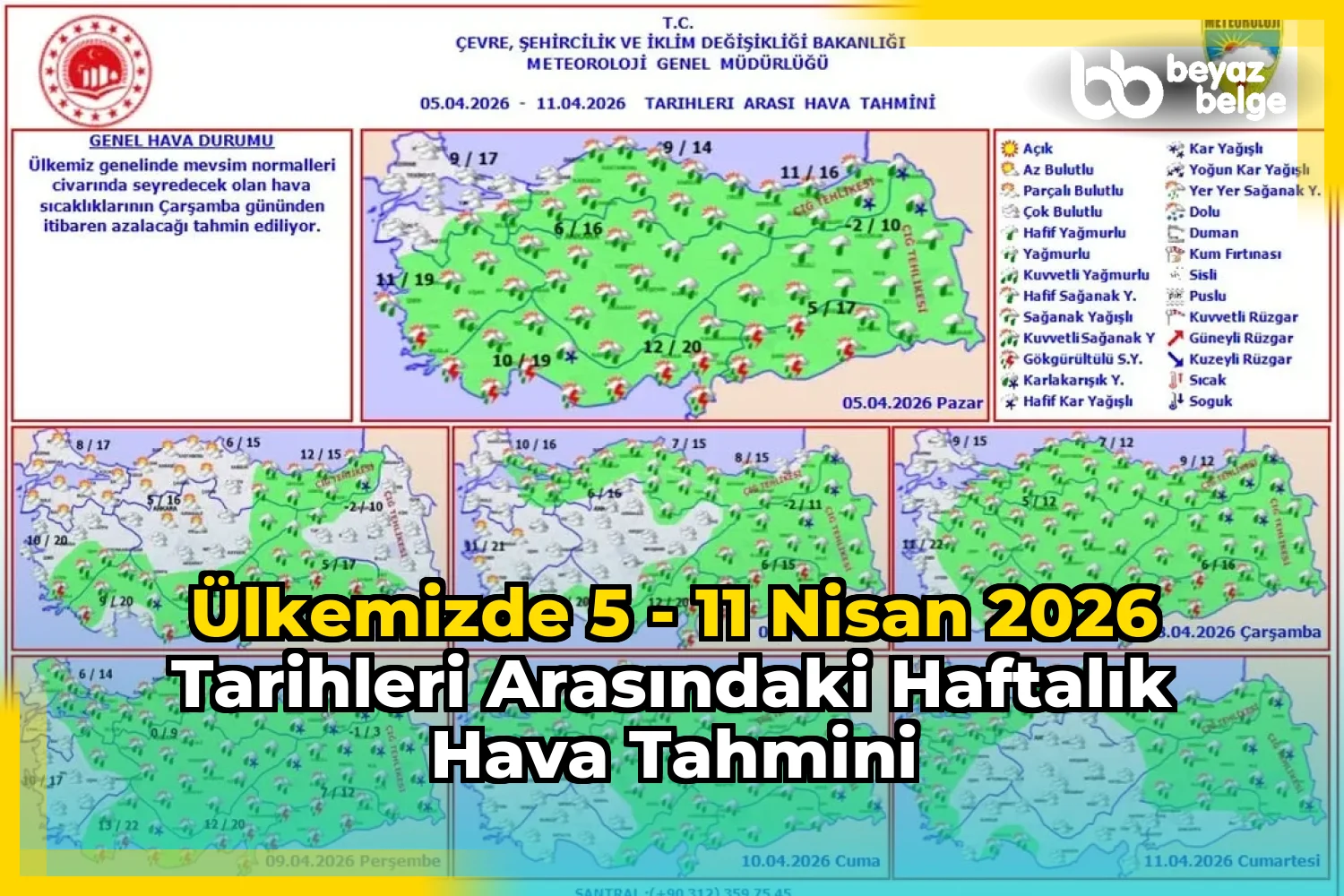 Ülkemizde 5 - 11 Nisan 2026 Tarihleri Arasındaki Haftalık Hava Tahmini