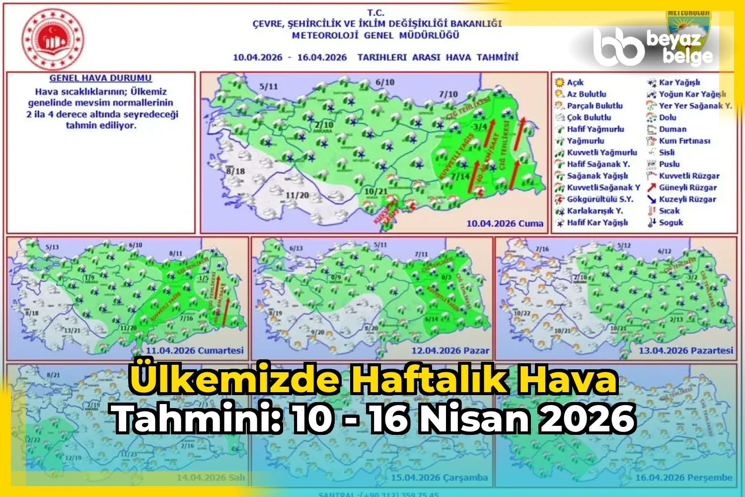 Ülkemizde Haftalık Hava Tahmini: 10 - 16 Nisan 2026