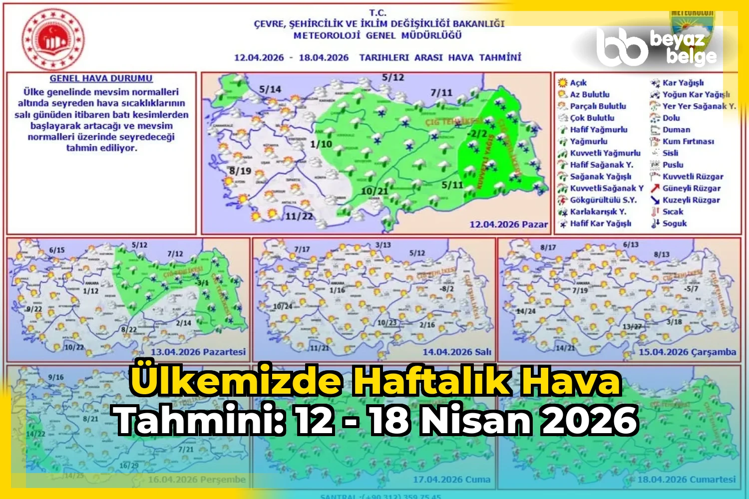 Ülkemizde Haftalık Hava Tahmini: 12 - 18 Nisan 2026