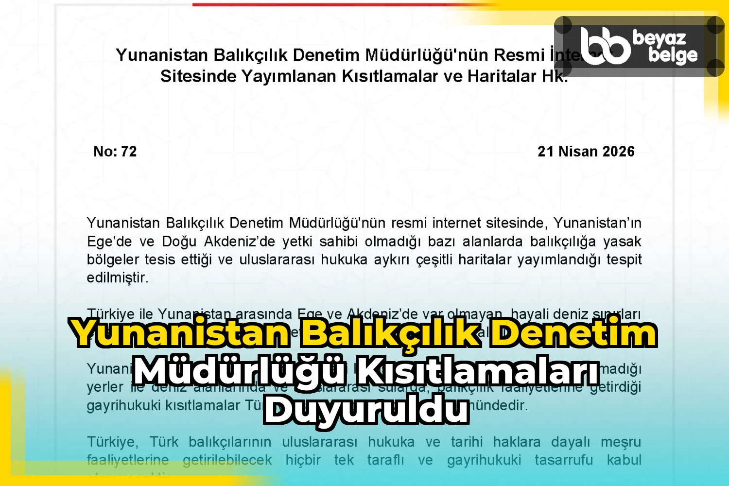 Yunanistan Balıkçılık Denetim Müdürlüğü Kısıtlamaları Duyuruldu