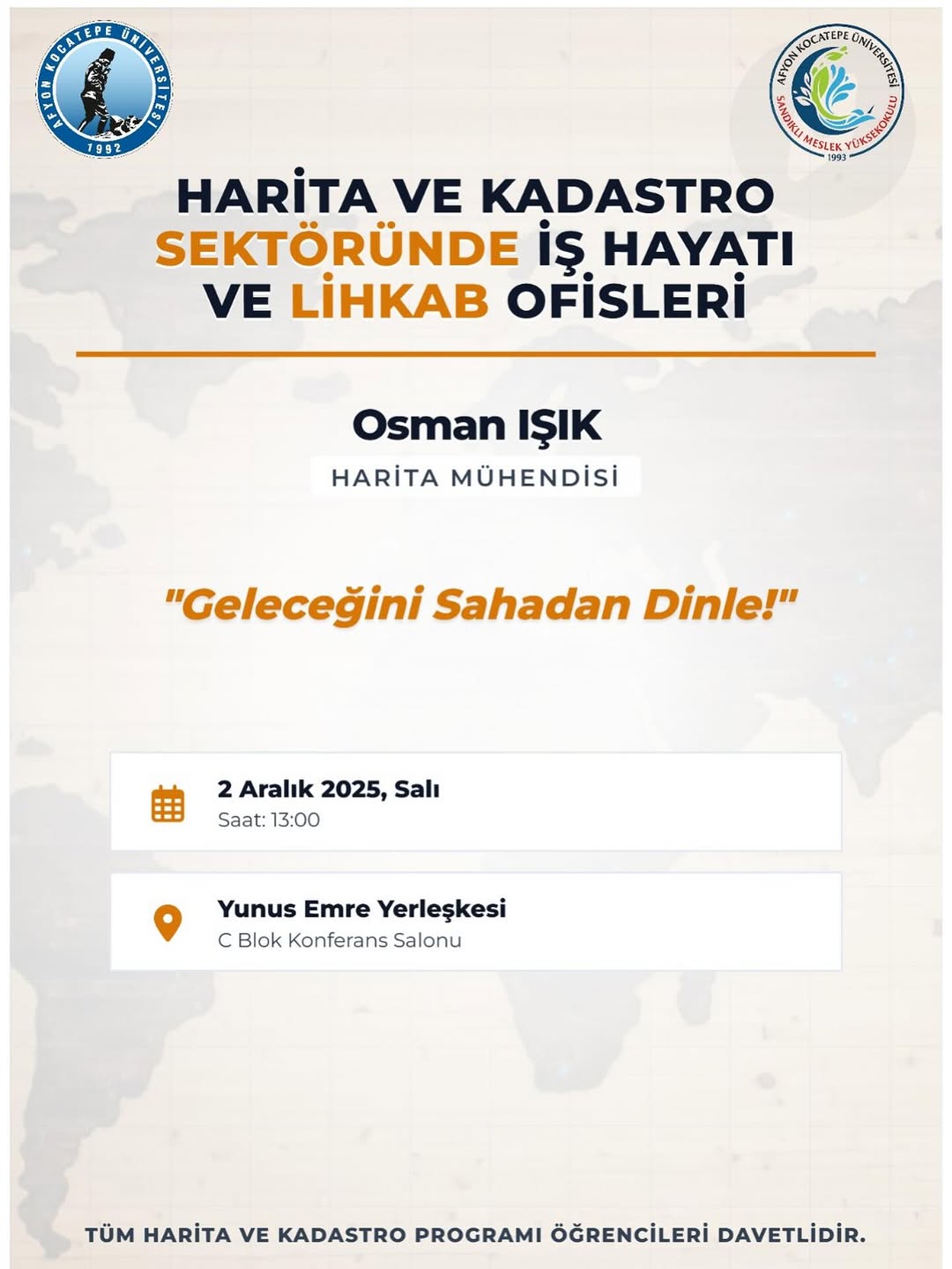 Afyon Kocatepe Üniversitesi'nden Harita ve Kadastro Sektörü Paneli