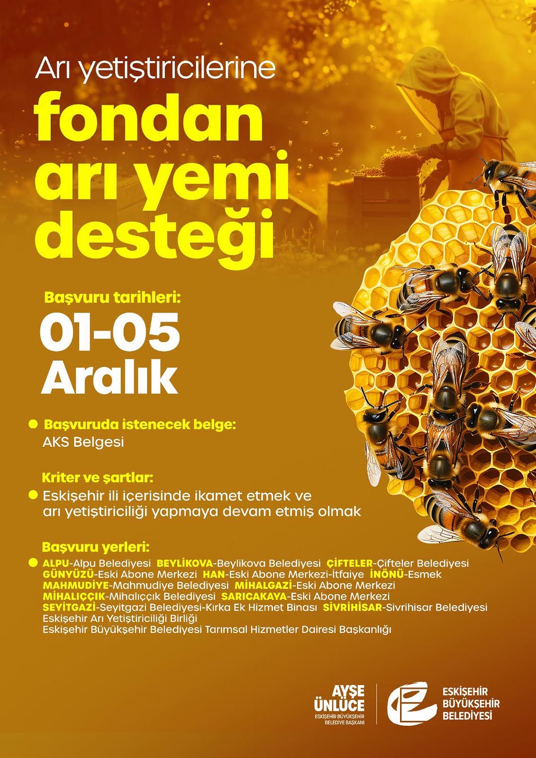 Çiftçilere Destek Veren Eskişehir Büyükşehir Belediye Başkanı Ayşe ÜNLÜCE'ye Teşekkür
