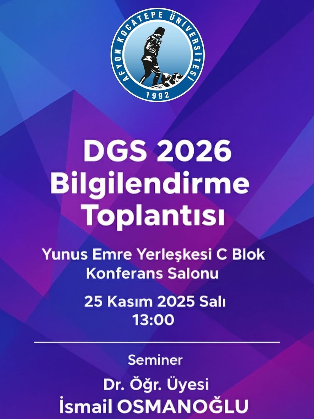 Afyon Kocatepe Üniversitesi'nde Bugün: DGS 2026 Bilgilendirme Toplantısı